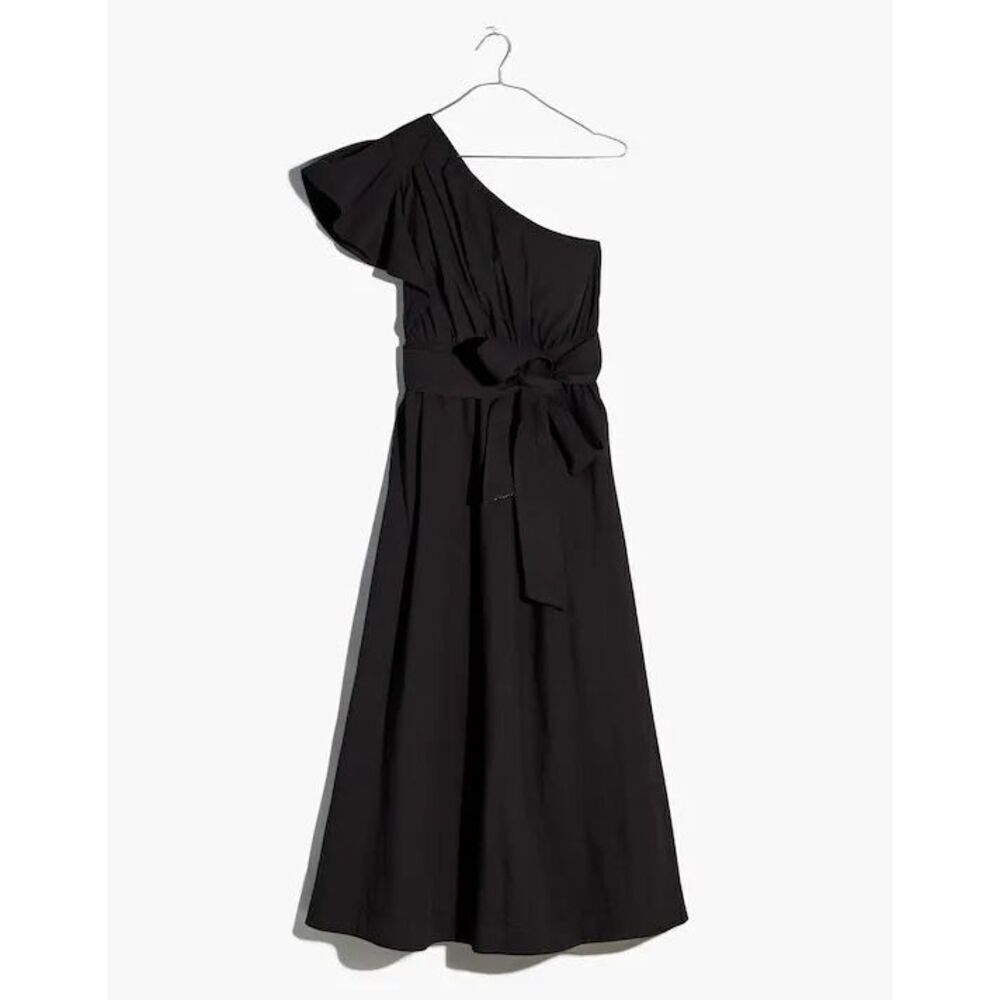 NEW Madewell‎ Ruffled One-Shoulder Midi Dress size 14 Black